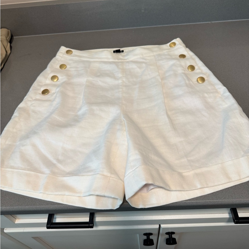 J Crew linen high rise white shorts
